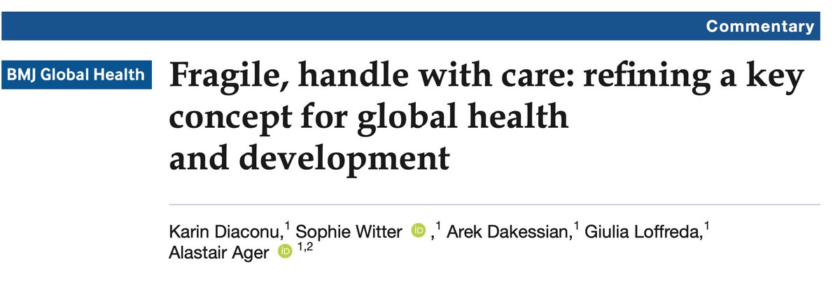 New commentary out! We reflect on the concept of fragility based on our work on #NCDs and #MH conducted as part of @NIHRglobal research Full-text gh.bmj.com/content/bmjgh/… @KarinDiaconu @sophie_witter @AlastairAger @arekigo @IGHD_QMU @ReBUILDRPC @FCDOGovUK