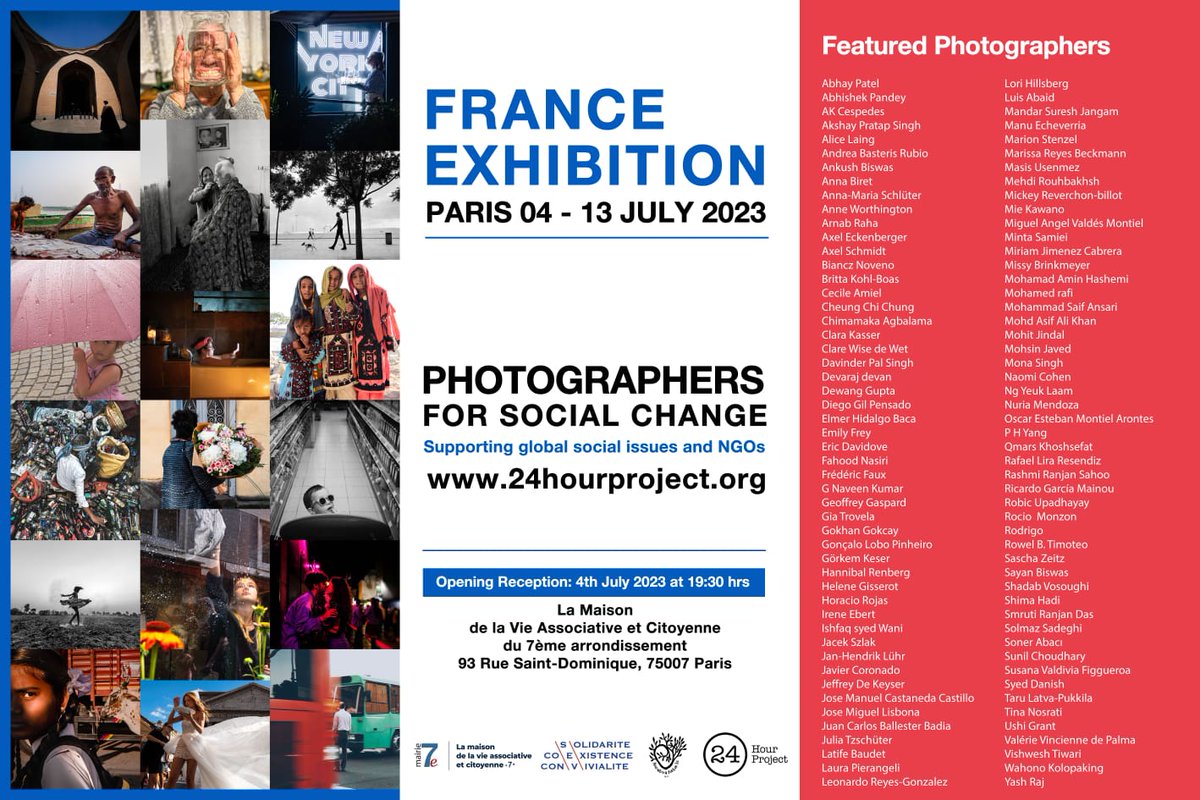Gn and congratulations to all 102 finalist photographers: France Exhibition 2023 | Photographers for Social Change.

The Exhibition will be at La Maison in Paris from July 4-13, 2023. | 93 Rue Saint-Dominique, 75007 Paris.

We are supporting Climate Action NGO.
<a href="/24HourProject/">24HourProject</a>