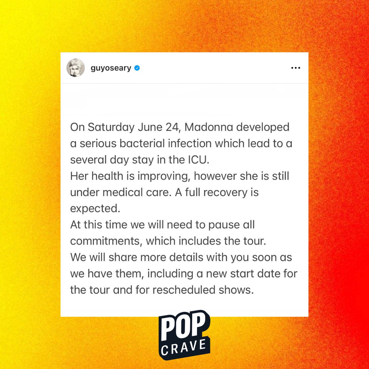 Pop Crave on Twitter "Madonna hospitalized for “serious bacterial