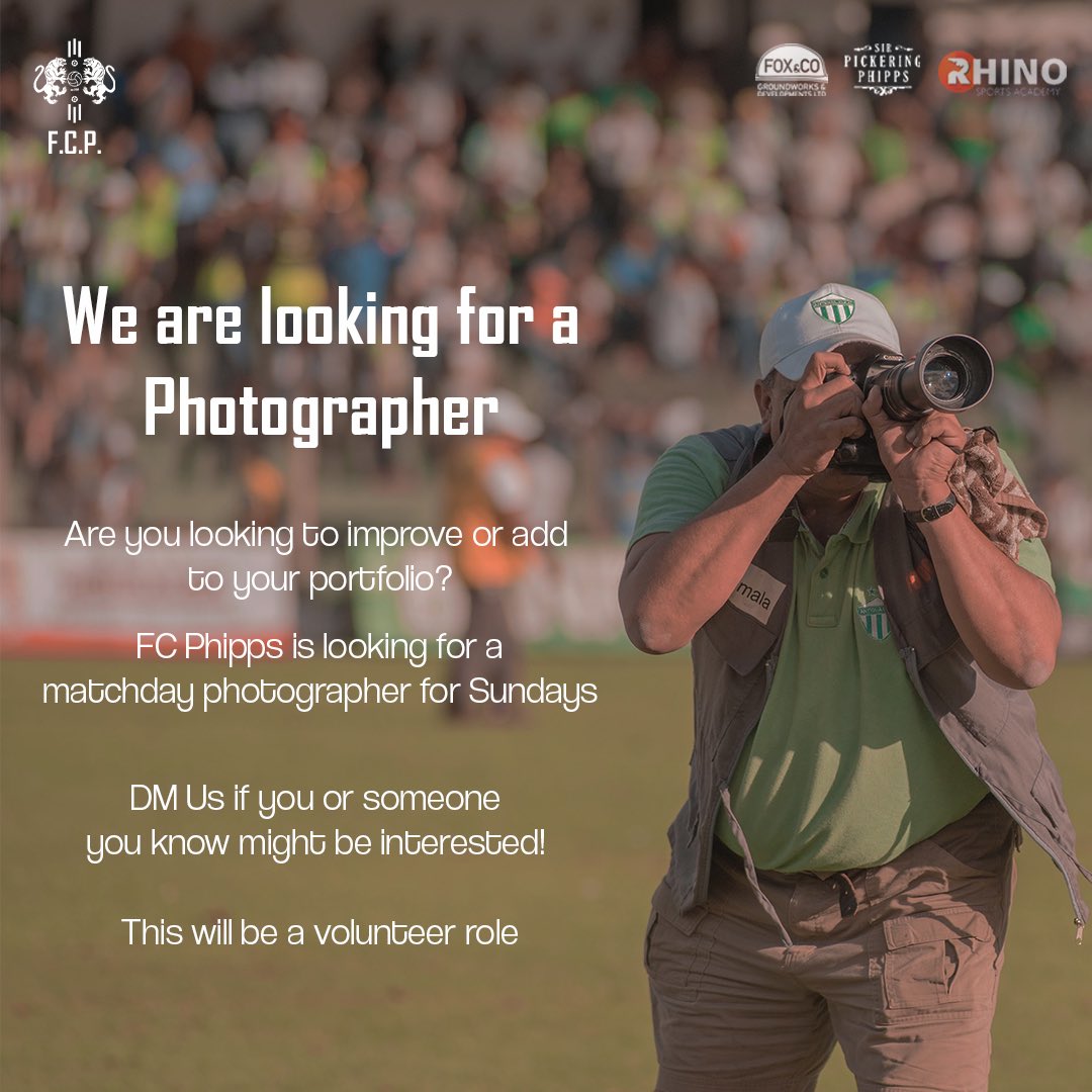 📸 FC Phipps are looking for a Matchday photographer. If you are interested please get in touch. #upthephipps 

#photographyopportunity #photography #footballphotography #footballphotographer #football #northampton #northamptonfootball