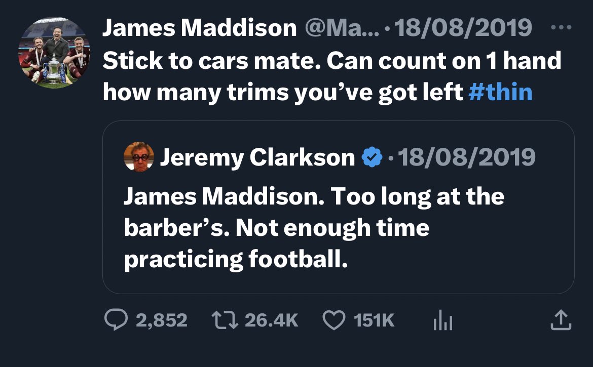 Ok but does your midfielder have twitter beef with Jeremy Clarkson?