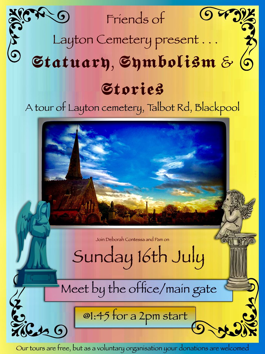 Date for your diary -our next historical tour of the cemetery will be on Sunday 16th July, where we will discus symbolism and statuary alongside the stories of those who lie within. Layton Cemetery, Blackpool, Lancashire <a href="/HistoryofLancs/">Lancashire History</a> <a href="/LancsRetweet/">Lancashire Retweet 🌹</a> #tour #walk #talk #graves
