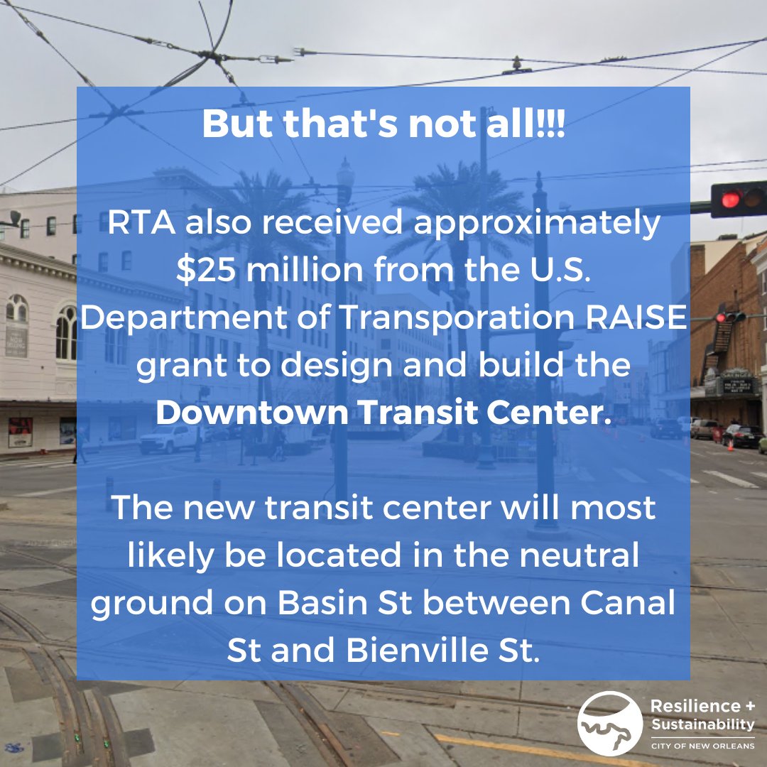 Exciting news, ya’ll! <a href="/NewOrleansRTA/">Regional Transit Authority</a> was just awarded two grants totaling almost $100 million!

Not only will this money improve riders' experience on RTA, but it will help us get closer to reaching several climate action goals while improving air quality in New Orleans.
