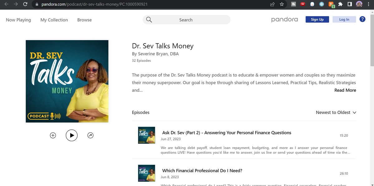 Severine_TheDoc's tweet photo. If Pandora is your jam, check me out over there. The Dr. Sev Talks Money podcast is a new addition. #sevtalksmoney #pandora #podcast #personalfinance https://t.co/B2EVjGNUlS
