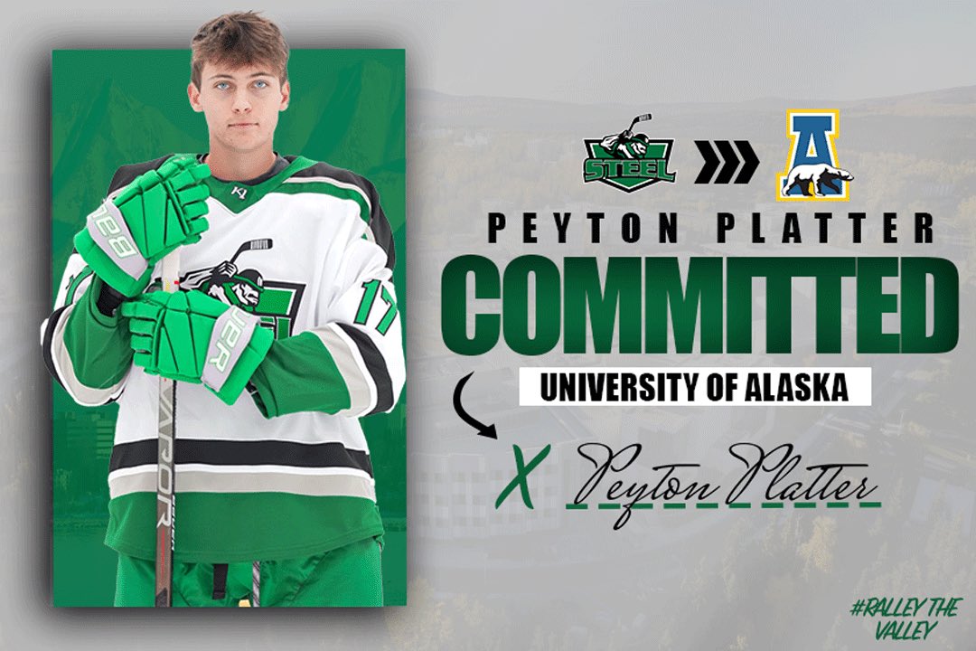 PEYTON PLATTER HAS COMMITTED 🚨

The Chippewa Steel organization is proud to announce that Peyton is heading to the University of Alaska (@nanookshockey) to play Divison I hockey! 

Congratulations on this accomplishment! 🎉