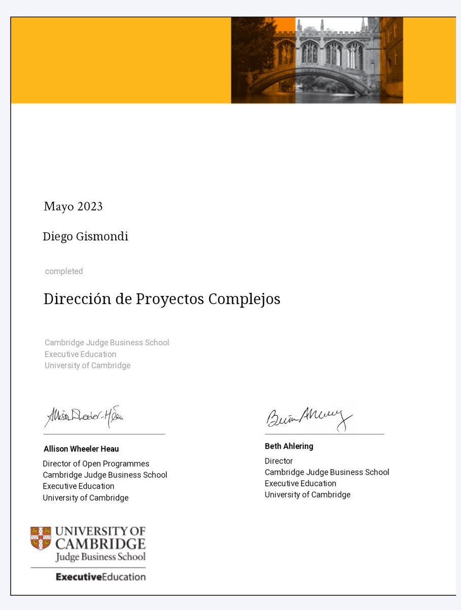 Tarea Cumplida!!! 😉

¡Felicitaciones por completar con éxito Dirección de Proyectos Complejos realizado en University of Cambridge desde Emeritus! Nos enorgullece tenerte como miembro de nuestra comunidad de profesionales de negocios y tecnologías.