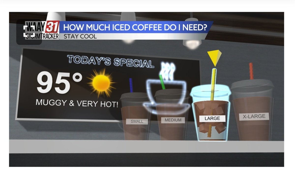 Be careful if you're out in this heat! Choose a LARGER iced coffee too if you need a little extra energy to push through. Hang in there! It's hump day!
