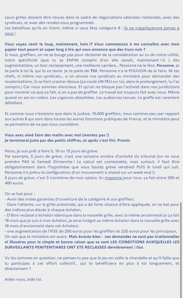 CLrBoutin's tweet photo. Très bon résumé fait (avec humour et rigueur) par un collègue greffier lyonnais de nos revendications . A lire et à partager svp c’est important ! 
🙏
#GreffiersEnColère #teamgreffier https://t.co/bcYUDx6qjq