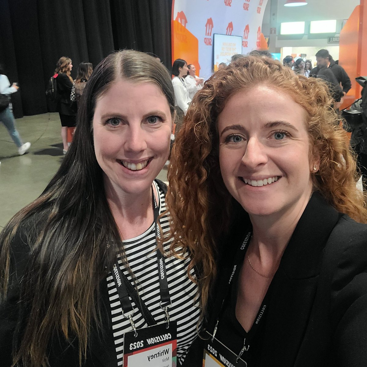 Talking about #womenintech, I ran into this fabulous one!  @whitneymoir of @northforgemb at @CollisionHQ in front of the @SkipTheDishes booth (shout-out to #Winnipeg)!