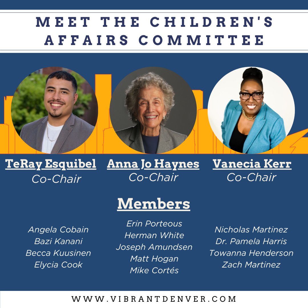 Meet the committees: Children's Affairs!

Our Children's Affairs committee is co-chaired by <a href="/TeRay_Esq/">TeRay Esquibel</a>, Hon. Anna Jo Haynes, and <a href="/vkerrdenver/">Vanecia Kerr</a>, and will help identify how Mayor-Elect Johnston's administration can best help children and families thrive in Denver.