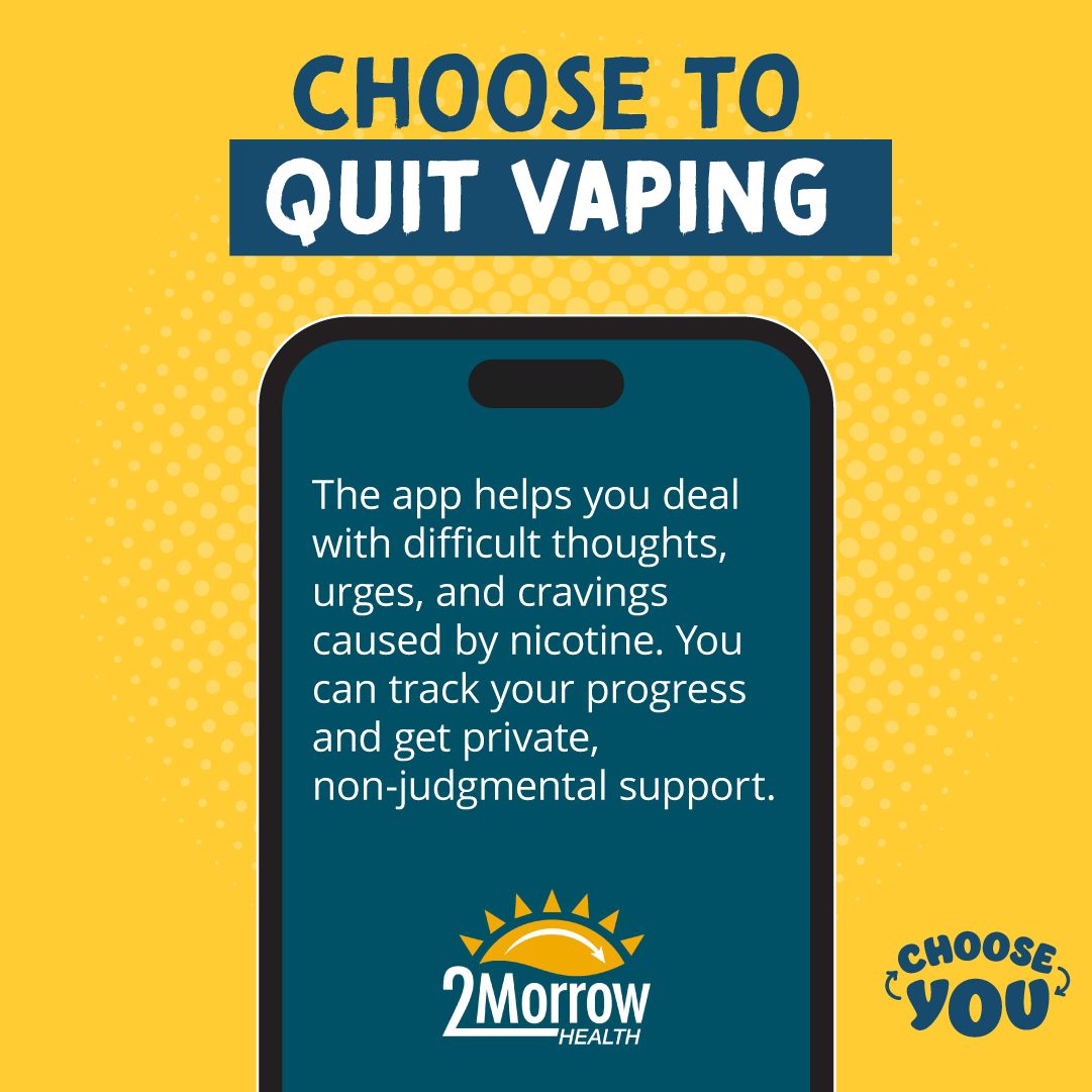 If you’re addicted to nicotine, it can feel impossible to quit vapes. Remember, you don’t have to tackle quitting alone. The 2MorrowHealth app is free for Washington teens and proven to work. To learn more and download the app, visit chooseyouwa.org/#get-help #ChooseYou