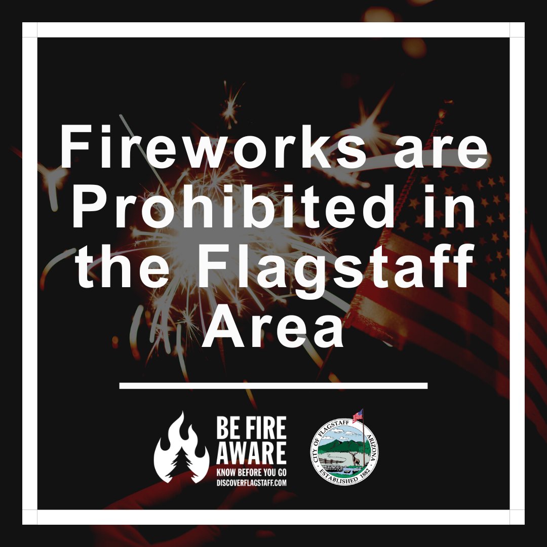 The City of Flagstaff will enter Stage 1 Fire Restrictions tomorrow, Thursday, June 29, at 8 a.m. 🔥 All fireworks are prohibited within the City, County, and Coconino National Forest. 🎇 As always, if you see an active fire, call 911 immediately. ⚠️