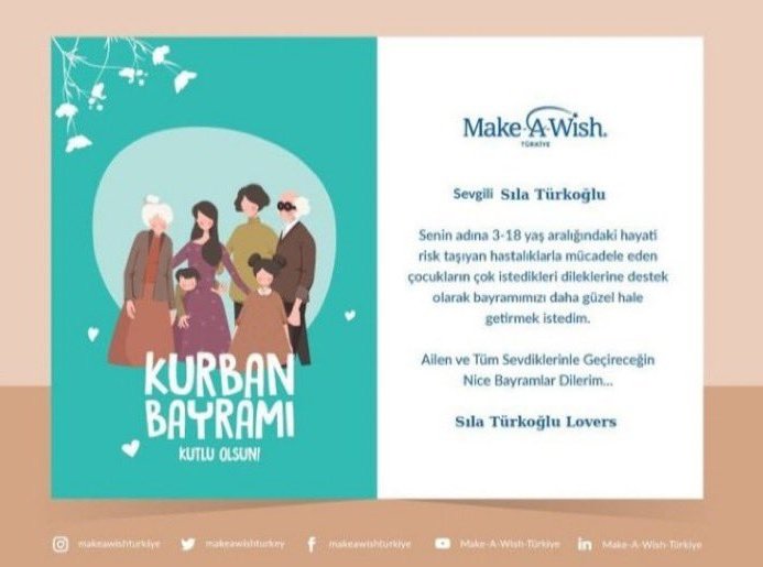 #SılaTürkoğlu sevenleri, hayati risk taşıyan hastalıklara sahip 3-18 yaş arası çocukların isteklerini yerine getirmek için kurulmuş Make A Wish Vakfı'na 25.000 TL tutarında bağışta bulundular. Harikasınız! 🩵