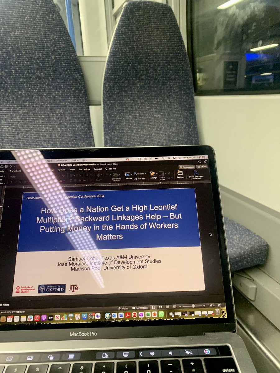 On my way to Reading 🇬🇧🚅 for the @devcomms conference 2023.

Getting the final details of the presentation ready! 

How does a nation get a high Leontief multiplier?

#developmentstudies