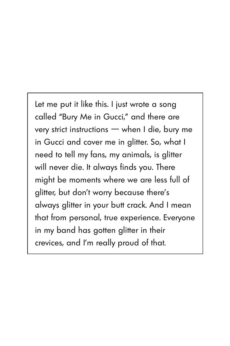 KeshaToday's tweet photo. Kesha reassures us that she hasn't lost sight of her love for glitter amidst this more stripped back era, and teases us with lyrics to a new song, BURY ME IN GUCCI, exclusively via @people @jackirvinwho https://t.co/bRsbpkk5nW