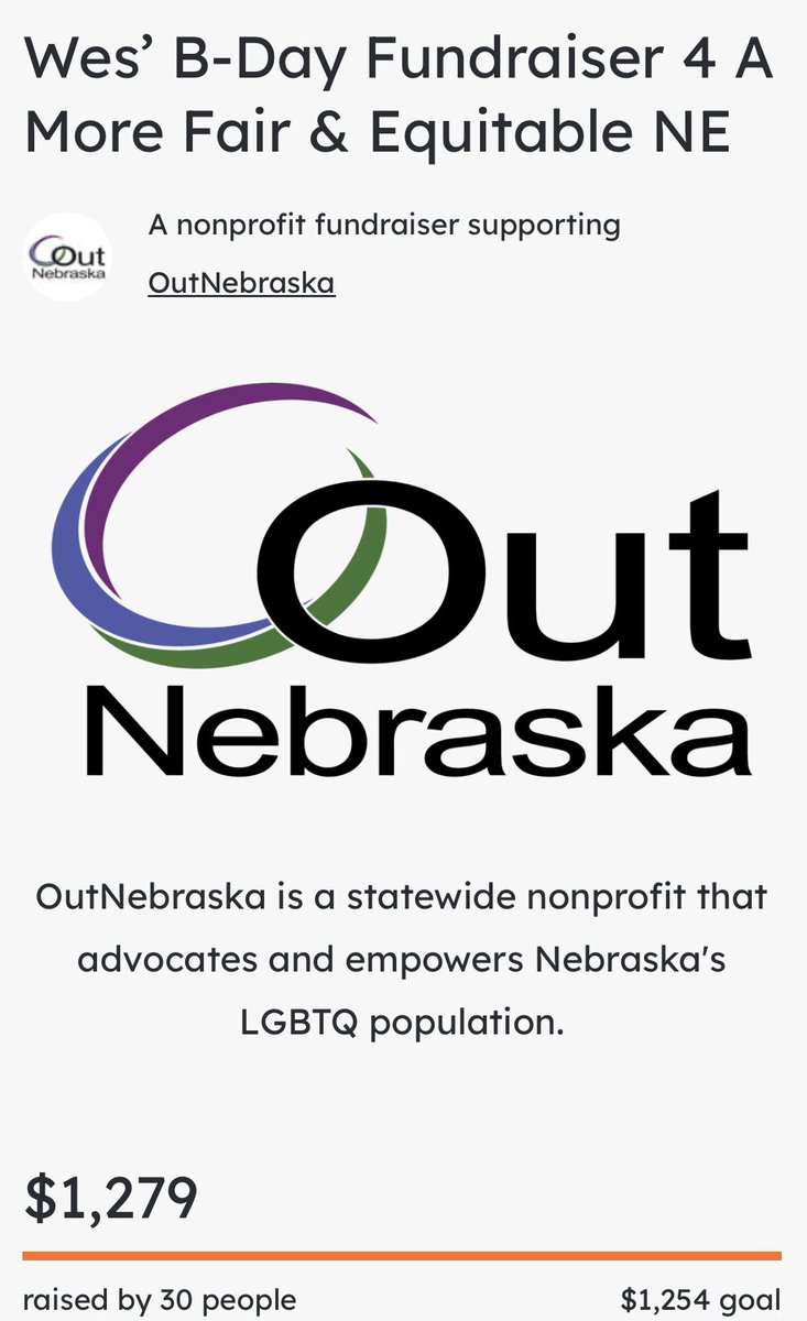 ๐ Wes Jensen (he/him) ๐ณ๏ธโ๐ (@wesjensen86) on Twitter photo ๐ Woohoo! ๐
Originally the goal was $627 but hit that in less than 24 hours. And in less than 48 hours, $1,254 has been raised in support of <a href="/OutNebraska/">OutNebraska ๐ณ๏ธโ๐๐ณ๏ธโโง๏ธ</a> as part of <a href="/GiveOUTday/">Give OUT Day</a>.
Think we can get 7 more donors in honor of my 37th birthday? Donate at giveoutday.org/story/Sm0jbf. ๐ Woohoo! ๐
Originally the goal was $627 but hit that in less than 24 hours. And in less than 48 hours, $1,254 has been raised in support of <a href="/OutNebraska/">OutNebraska ๐ณ๏ธโ๐๐ณ๏ธโโง๏ธ</a> as part of <a href="/GiveOUTday/">Give OUT Day</a>.
Think we can get 7 more donors in honor of my 37th birthday? Donate at giveoutday.org/story/Sm0jbf.