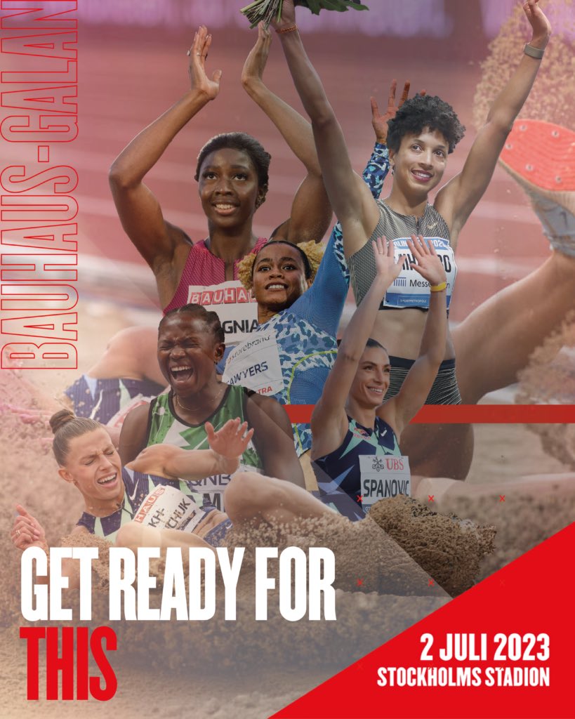 The long awaited moment will finally arrive on July 2. 🦘

🇩🇪Malaika Mihambo
🇷🇸@IvanaSpaNOv1c 
🇳🇬@EseBrume1 
🇮🇹@LarissaIapichi1 
🇸🇪Khaddi Sagnia
🇺🇦@MarynaBekh 
🇬🇧@JazminSawyers 
🇦🇺@brookestratts 

FIVE has PB’s 7.10m or longer! 🤯

#bauhausgalan #stockholmdl #diamondleague