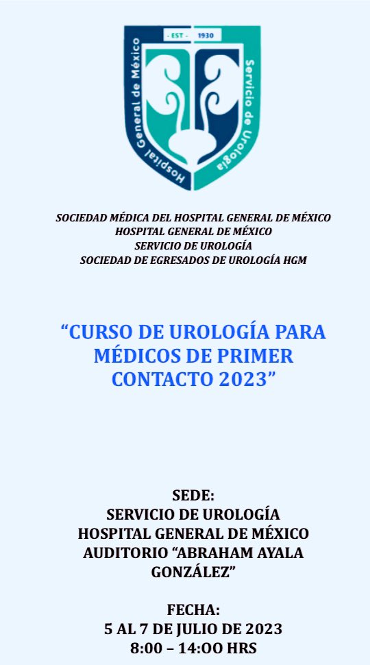 ¿Estás preparando el #ENARM2023?

¿Eres médico de primer contacto y quieres optimizar tus conocimientos en urología? 

No te quedes fuera, nos vemos el del 4 al 7 de julio

📍 Auditorio Abraham Ayala <a href="/HGM_OD/">Hospital General</a> 

📕 Cáncer Renal

#urology #oncology #defeatcancer

<a href="/HgmUrologia/">Urología Hospital General de México</a>