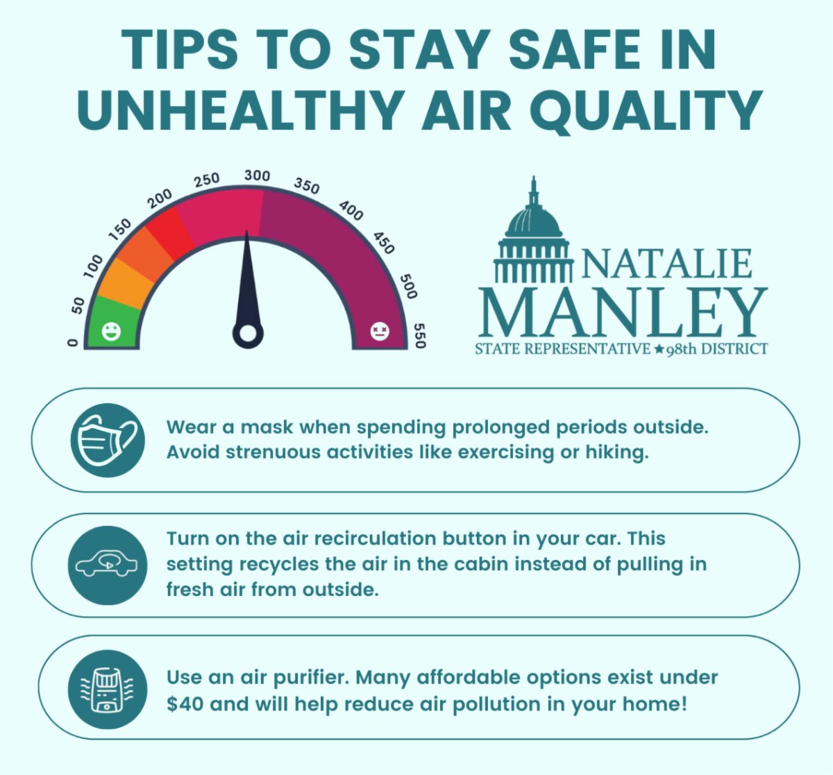 With our air quality in Illinois at dangerous levels, be sure to stay safe and limit your time outside! Remember these tips: