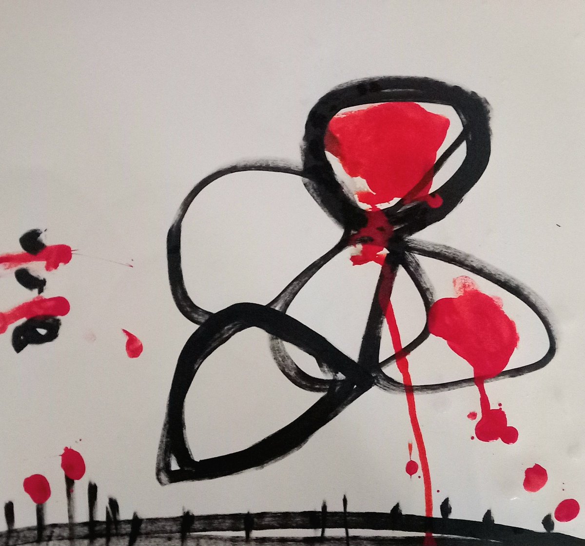 #draweveryday #everyday '  #giant #flower #kite in the evening ' #molotow pen and #red ink on paper #abstract #strange #art