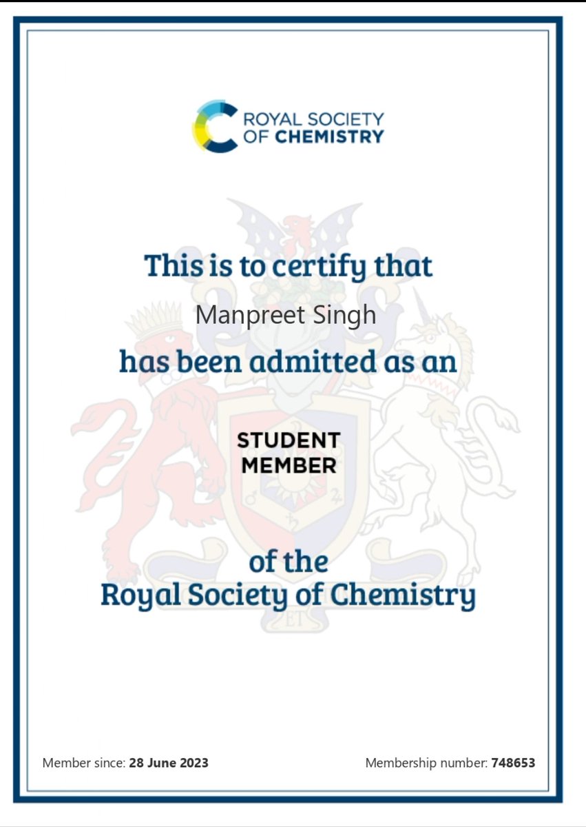 Manpree70643082's tweet photo. I'm delighted to inform you that I have been admitted as an Student Member of the @RoySocChem 

#studentmember #RSC #chemistry https://t.co/LA8sg6VhB1