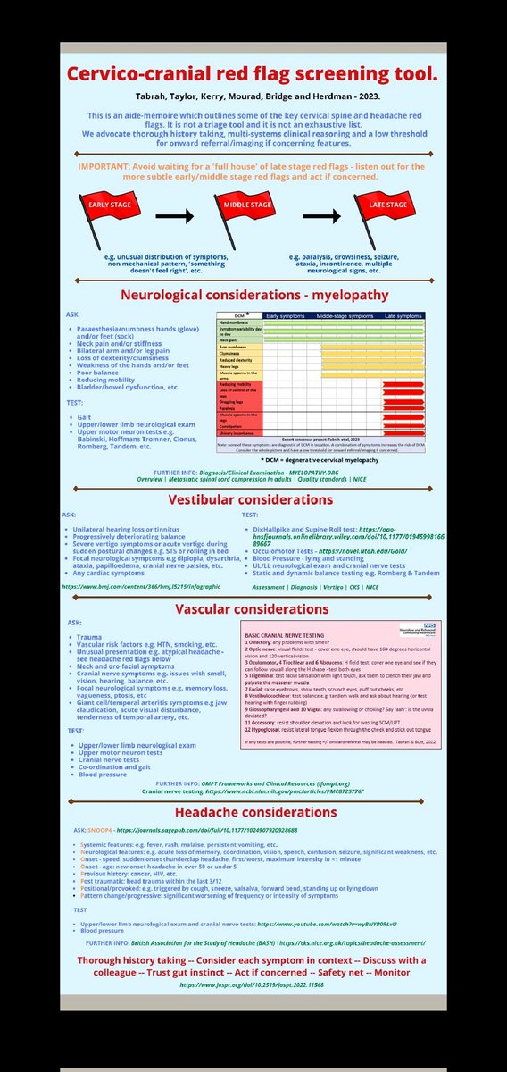 New head & neck red flag screening tool. Co-created with Roger Kerry, Alan Taylor, Firas Mourad, Helena Bridge, David Herdman. Aide memoire not a triage tool. Feedback welcomed 🙂 #redflags #cancer #stroke #dcm #Headache @RogerKerry1 @alantaylor1 @DrFirasMourad @HRCH_NHS