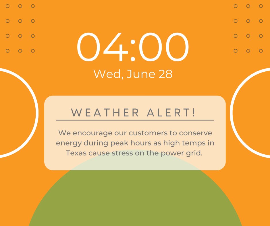 SparkEnergy's tweet photo. As the Texas heat rises, so does the demand for our power grid. To help reduce usage during peak hours, try these helpful tips: Turn up your thermostat to 78 degrees or higher, limit household tasks like laundry and dishwashing, or unplug devices that aren't in use. https://t.co/GQCfvNNy3L