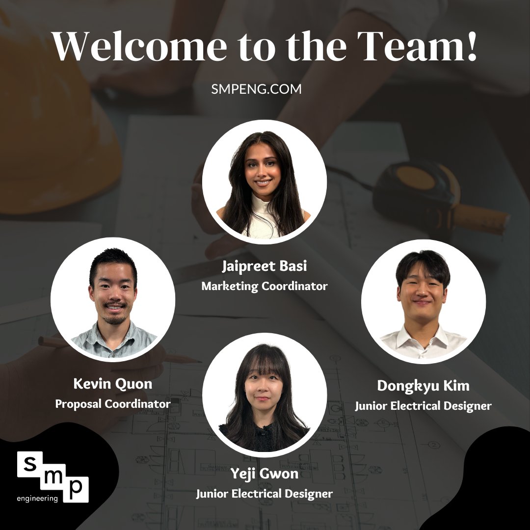 We are pleased introduce fresh faces and fresh ideas to the SMP Calgary Team! Please join us in welcoming Jaipreet, DK, Yeji, and Kevin to our Production and Marketing Teams! #welcome #smpengineering #electricalengineering