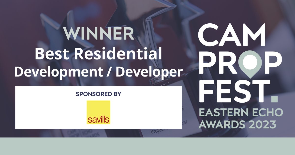Award for BEST RESIDENTIAL DEVELOPMENT / DEVELOPER sponsored by <a href="/Savills/">Savills</a> 
And the WINNER is... More’s Meadow, Cambridge (@HenryRileyC_Ltd)
Highly commended: Laureate Fields, Felixstowe (<a href="/generatorgrp/">Generator Group of Companies</a>)
#CamPropFest23 #CPF23 #EEAwards23 #EasternEchoAwards