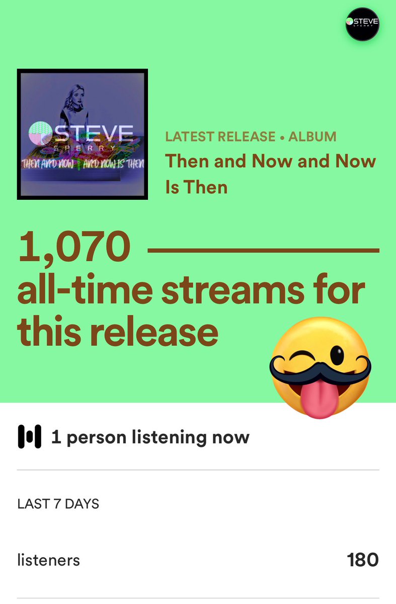 #indiemusic #indieartist #supportme #sharethis #streamnow #stevesperry broke 1000 listens for the album… I know it was a bit #avantgarde #avantgardey but it was mine!  Stay tuned for more #mainstream #song to come!