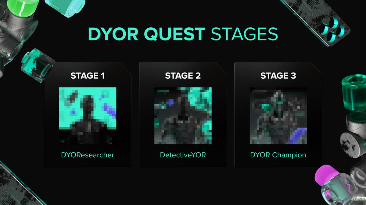 hackenai's tweet photo. The DYOR Quest is made of 3 stages.
Each stage represents your level of commitment to DYOR practices.
Stage 1 - DYOResearcher
Stage 2 - DetectiveYOR
Stage 3 - DYOR Champion
#toDYOR #HAI https://t.co/Crh8Aehp23