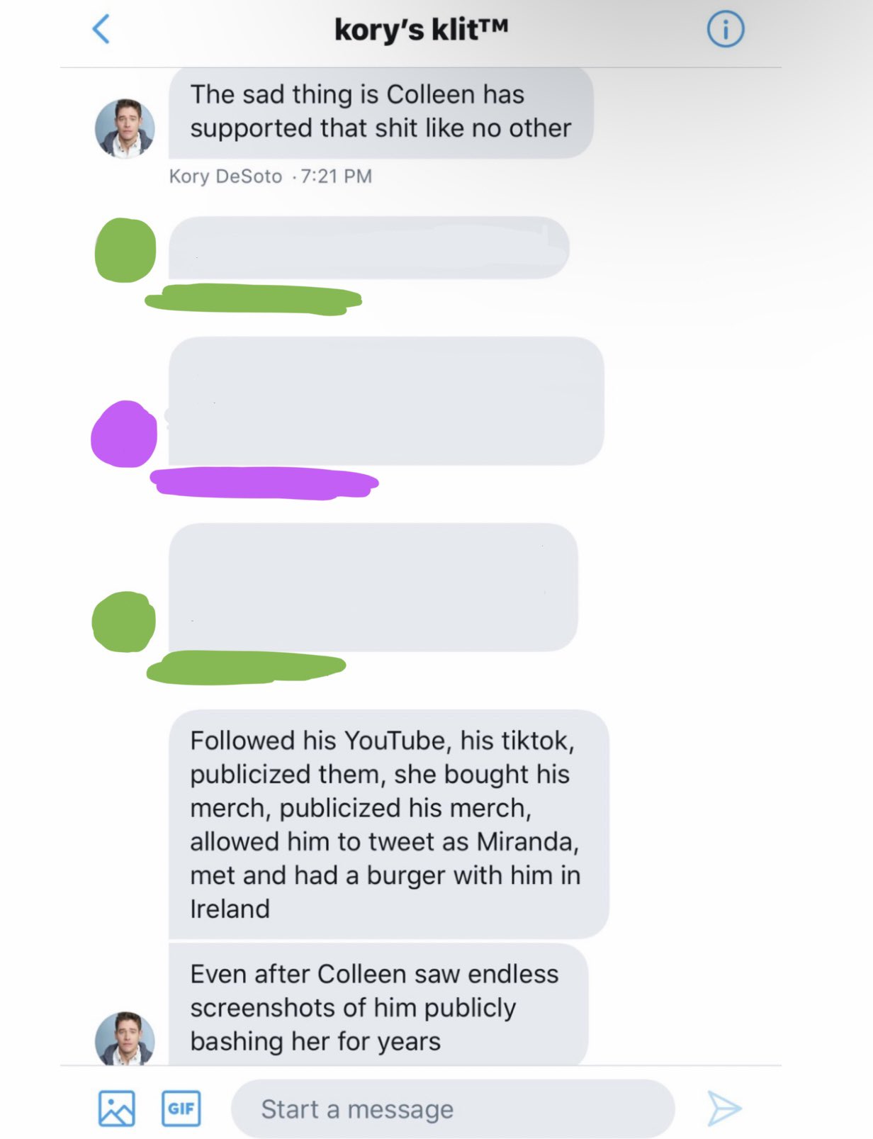 Screenshots of leaked group chat with Kory called kory's klit™ where he  talks about Colleen and Erik. Date(s) not available/unknown. :  r/ColleenBallingerSnark