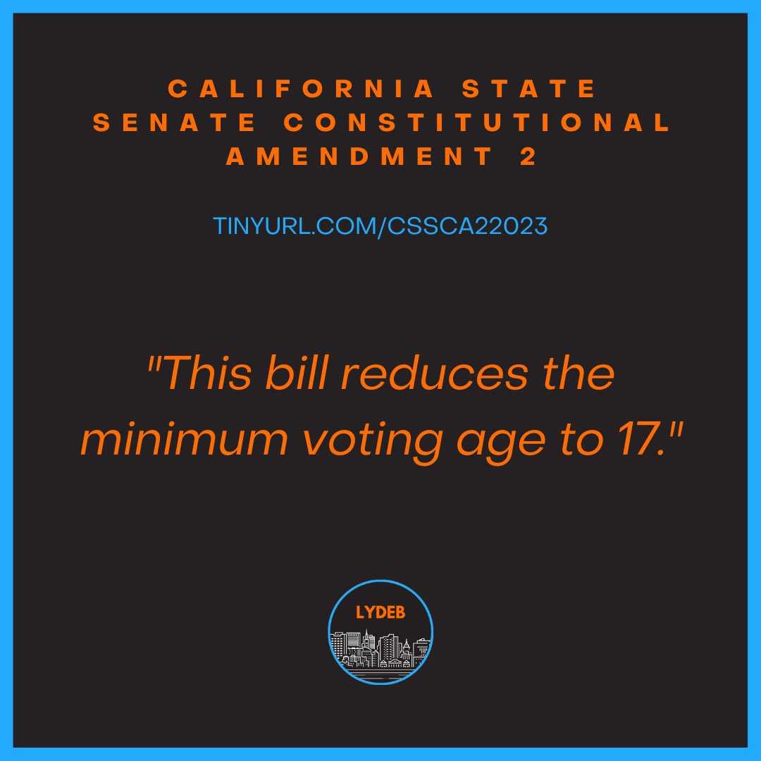 latineyoungdems's tweet image. LYDEB is proud to endorse #SCA2, introduced by @SenHenryStern, which would reduce the minimum voting age to 17! #Vote17 #Vote17CA

More Info: tinyurl.com/CSSCA22023

Press Release: sd27.senate.ca.gov/news/20230508-…

@BIFYA_Berkeley Article: youngamericans.berkeley.edu/2023/05/should…