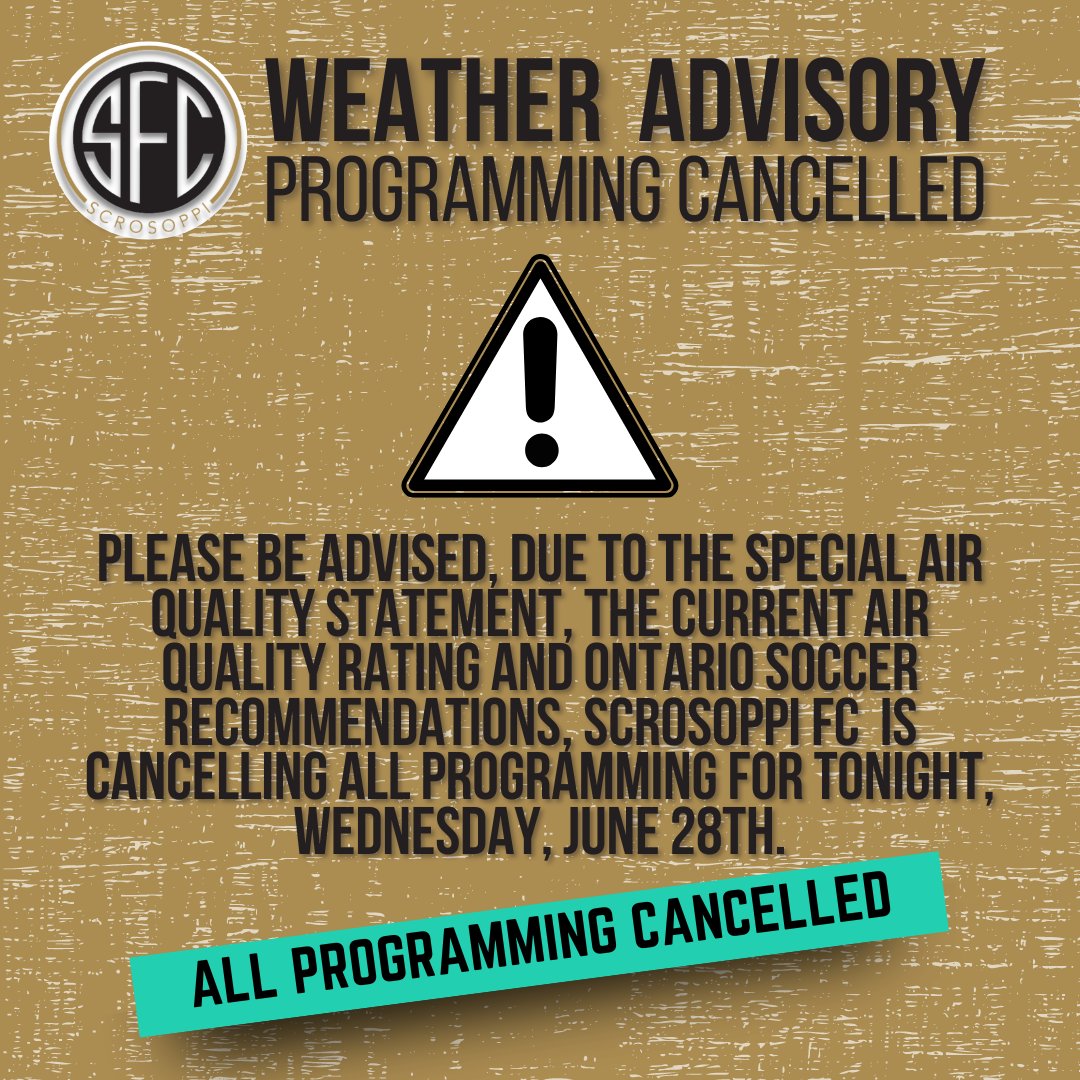 ⚠️ Weather Advisory ⚠️ All programming is cancelled for tonight, Wednesday June 28th. #TogetherWeDream | #GarraVianense