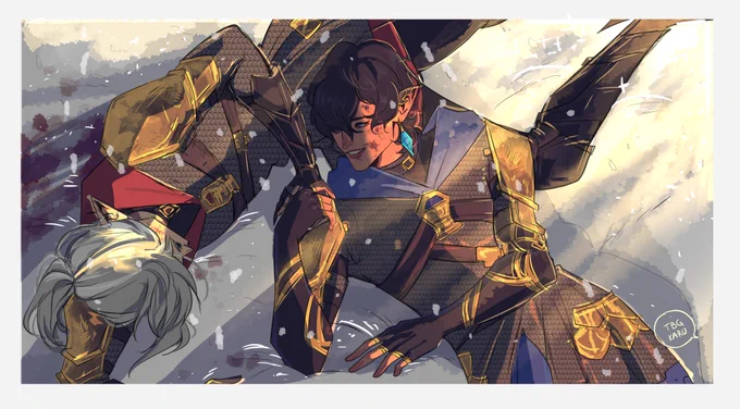 colored an old sketch of the ishgardian boys during temple knights days  #Estimeric #Estinien #Aymeric #FFXIVART #FFXIV