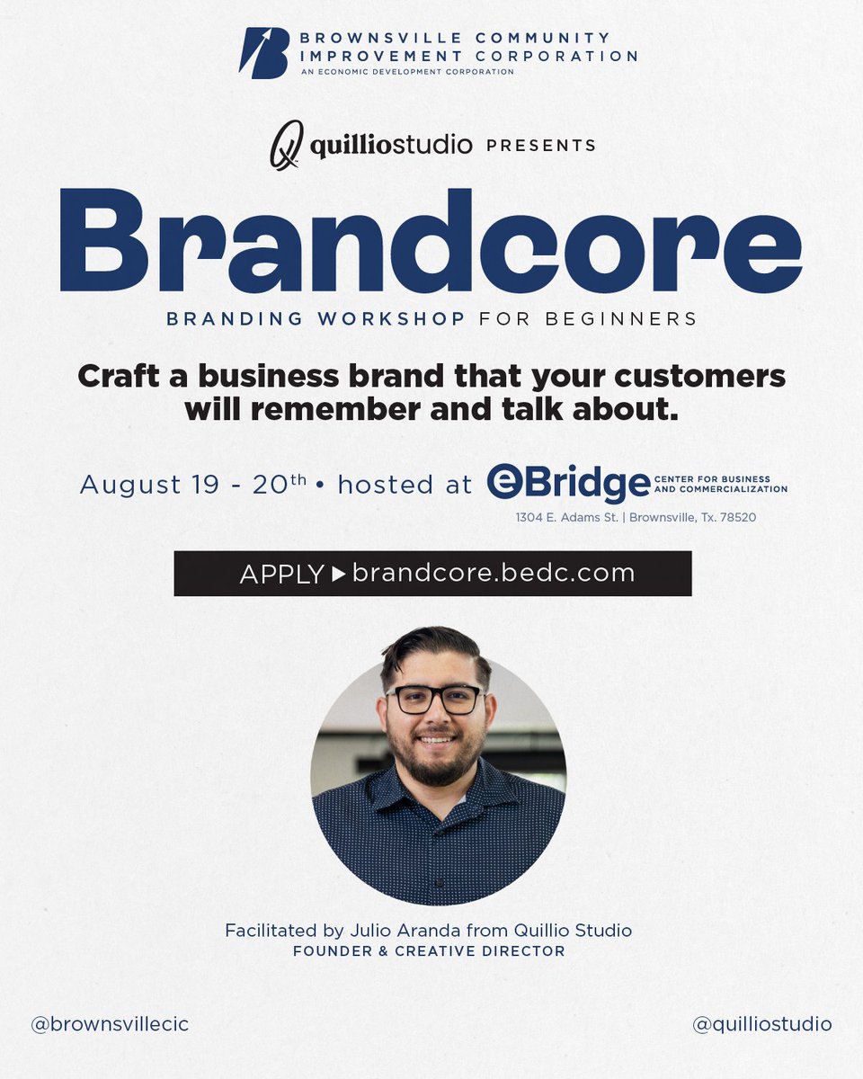 Free Workshop in Brownsville’s eBridge Center Aims to Elevate Small Businesses Through the Power of Branding [PRESS RELEASE]

BROWNSVILLE, TX – The @ebridgecenter, Brownsville’s community hub for business growth and innovation, is hosting the first edition of Brandcore™ – a…