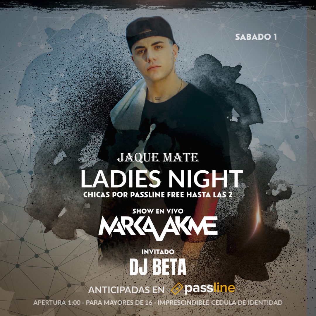 Retweet y participas en el sorteo de entradas para este #Sabado 1 en #JaqueMate #LadiesNight con #MarkaAkme 
Anticipadas acá passline.com/eventos/ladies…