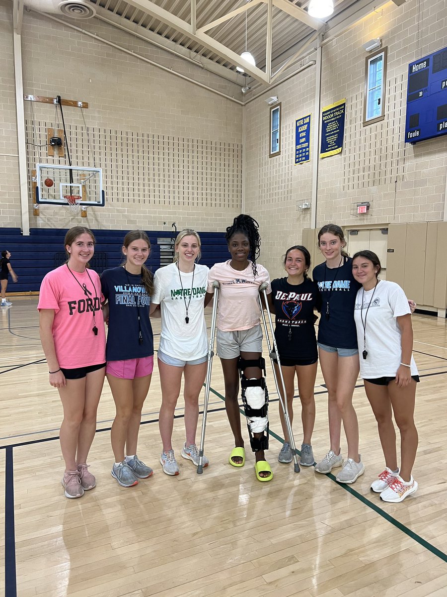 NDA_basketball's tweet photo. Thank you Denae Carter (@Denaeca25 )another former player of Coach Mancini, for coming to speak at camp today! A room full of Villanova women’s basketball super fans enjoyed meeting their newest player. Best of luck with recovery! #GORISH☘️ https://t.co/zVBya39f4z