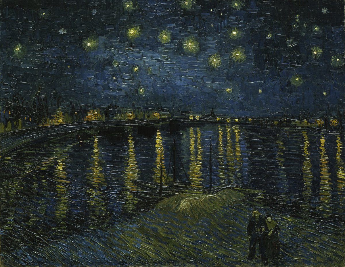 wikivictorian's tweet photo. Starry Night Over the Rhône, by Dutch painter Vicent van Gogh (1888). Musée d'Orsay. https://t.co/azOX8IaT0Y