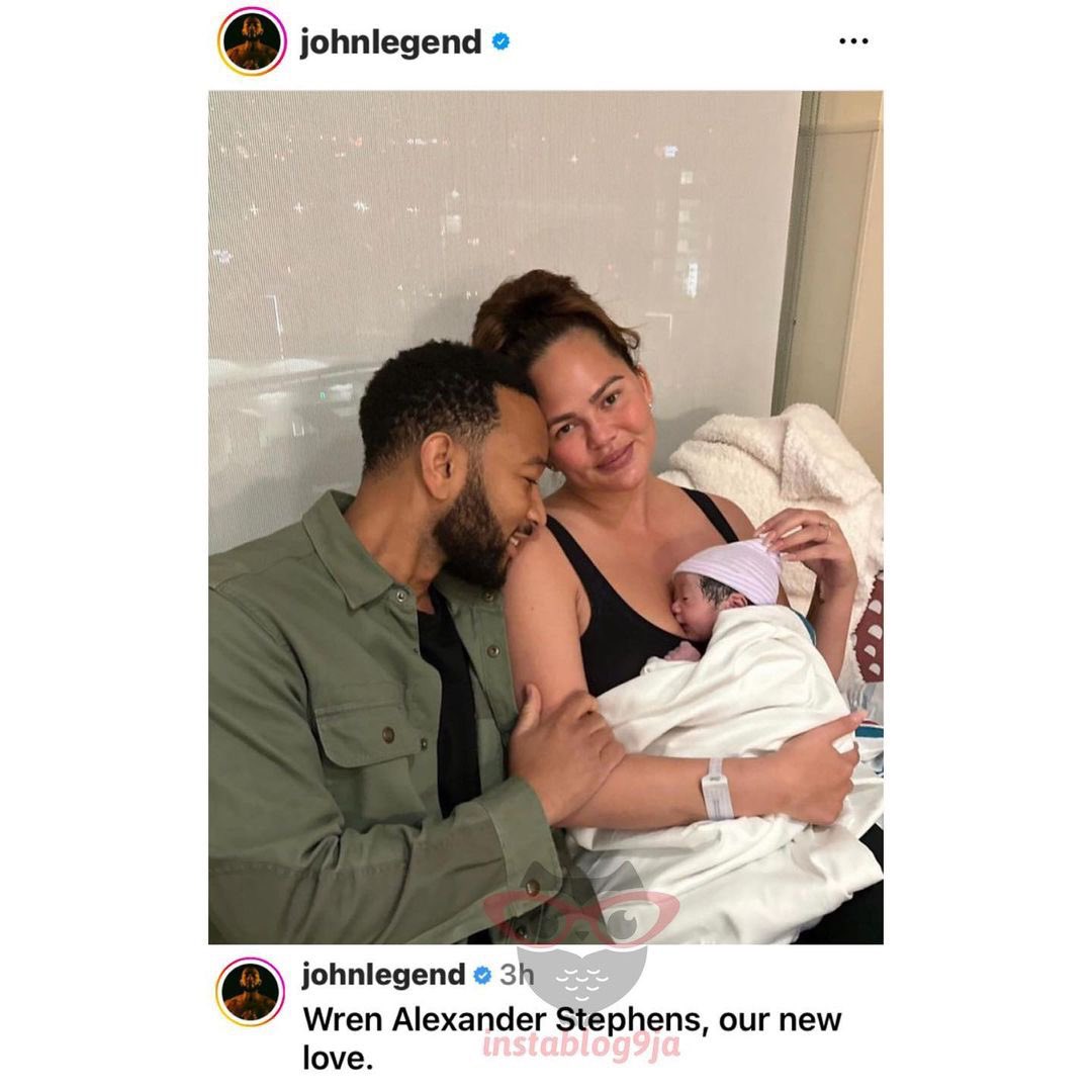 instablog9ja's tweet photo. Singer John Legend and wife, Chrissy Teigen, welcome their 4th child via a surrogate, just five months after birthing their 3rd child https://t.co/acql8VcX2A