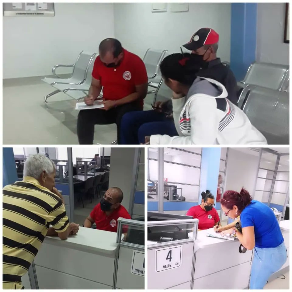 IVSS_OAPTM's tweet photo. #28deJun Nuestros funcionarios siempre dispuestos a dar la mejor atención a los usuarios, siguen orientando y recibiendo las documentaciones para tramitar nuevas pensiones.
Cumpliendo así con las orientaciones de nuestro presidente Nicolás Maduro Moro.
#PorUnSeguroMasSocial https://t.co/9bav6OuKhv