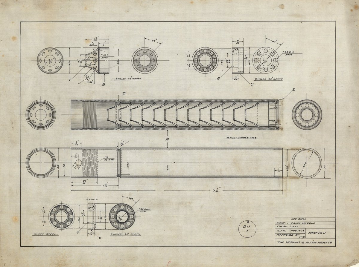 Did  you know that Maxim wasn't the only early silencer manufacturer? This  1914 drawing from Hopkins &amp; Allen shows a "false muzzle" for the  "Noiseless" variant of their 922 single shot rifle.