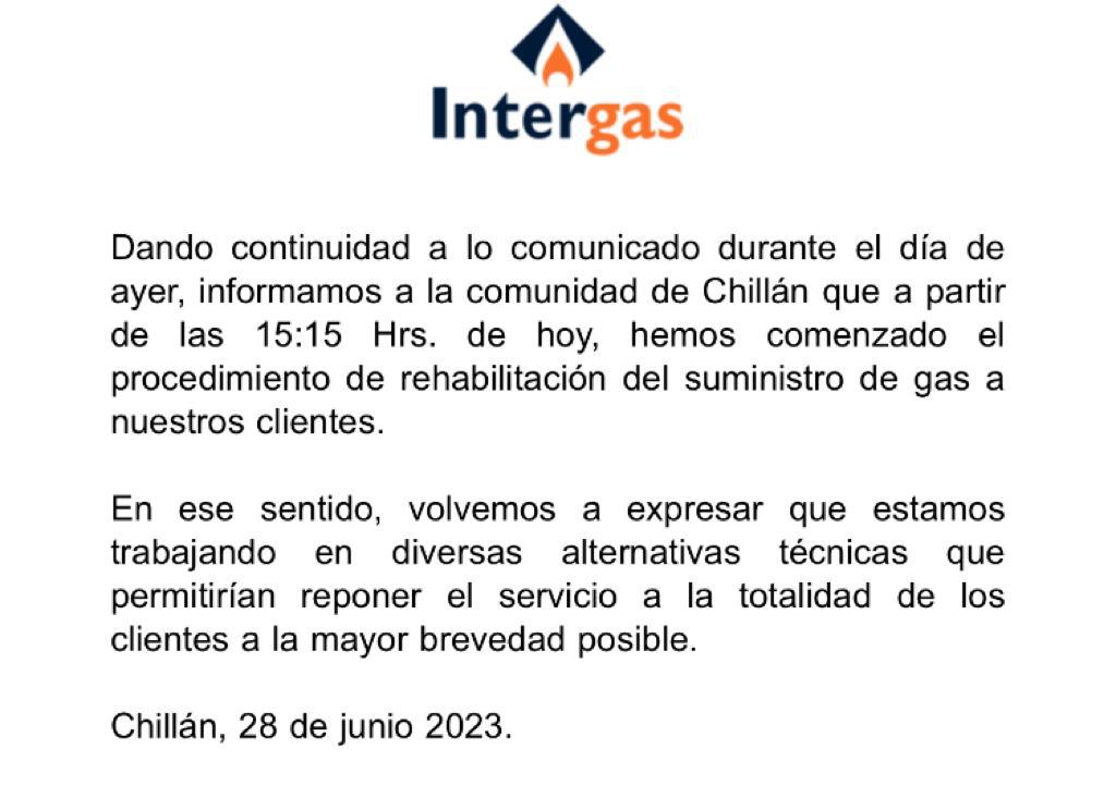 #Intergas #Chillán sigue con sus comunicados (28-06-2023) sin compromisos de plazos.. y los usuarios sin alternativas.. que pasa con las personas mayores, niños, enfermos... MAL. <a href="/EnergiaNuble/">Energía Ñuble</a> <a href="/SEC_cl/">Superintendencia de Electricidad y Combustibles</a> <a href="/SERNAC/">SERNAC</a> <a href="/MinEnergia/">Ministerio de Energía</a>
