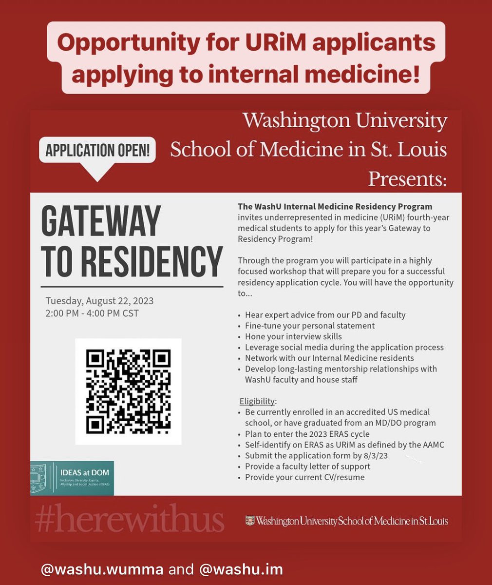 URiM #Match2024 applicants applying to internal medicine: check out the @WashUIMRes Gateway to Residency program. Applications due August 3. wustl.az1.qualtrics.com/jfe/form/SV_bw…