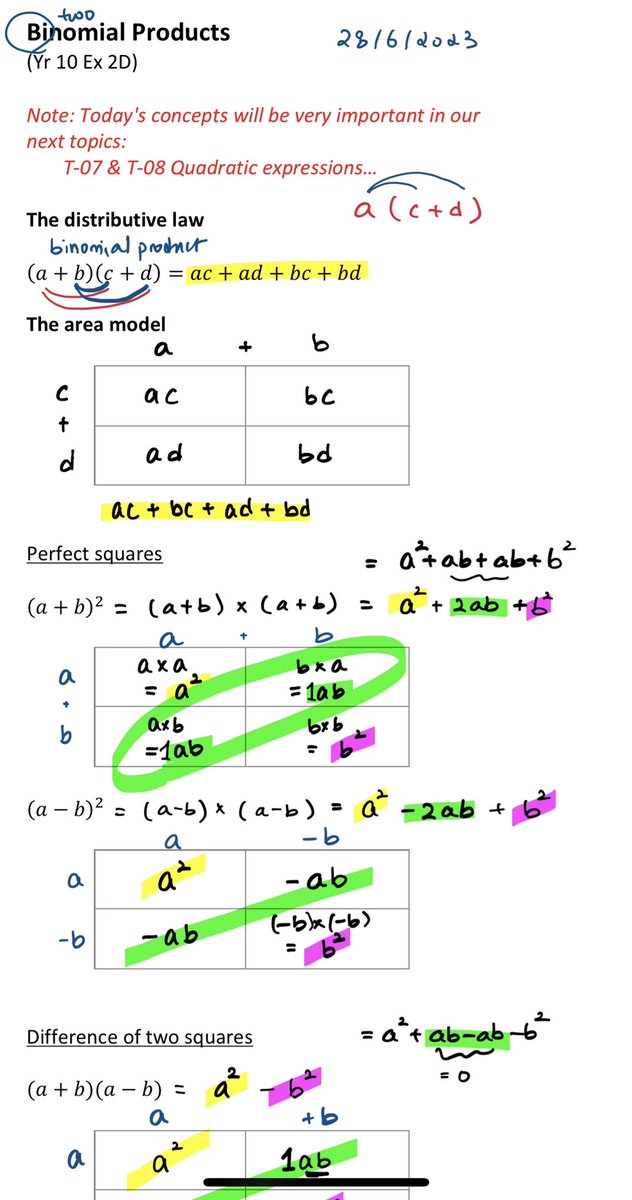 ajkim625's tweet photo. With the Area Model my students have at least three ‘different’ ways to expand binomial products. Choose from crab claws, formula or area model! They preferred the area model most. Can’t wait to see how this feeds into factorising quadratics!
#binomialexpansion #areamodel https://t.co/2tR4yJ4nki