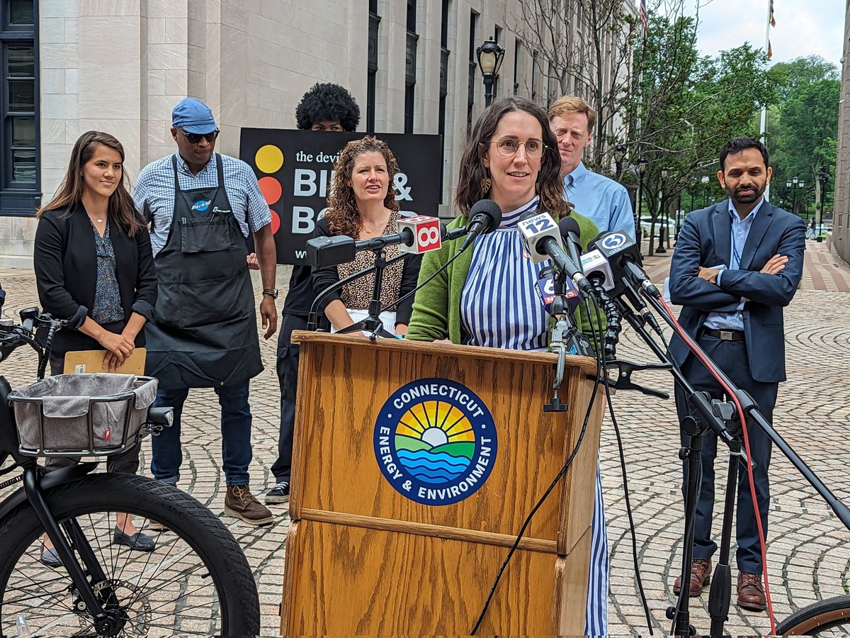 CTDEEPNews's tweet photo. DEEP was thrilled to unveil our groundbreaking, #CHEAPR eBike Voucher Program with @SenatorCohenCT, @MayorElicker, Rep Lemar, @KRDemCT & other amazing advocates to provide CT residents with increased access to a game-changing, clean transportation option. https://t.co/TyWPHniELo https://t.co/ug1QRkLman