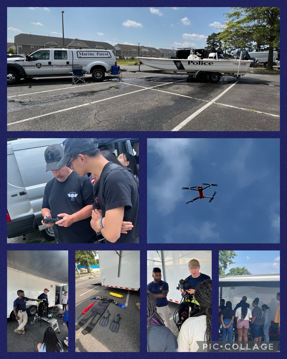 cpkcareercenter's tweet photo. What an awesome day for Cyclone campers!! Thank you to @AboutChesapeake Police and Fire &amp; Rescue for visiting. Campers saw demonstrations from K-9, Marine Patrol, Drone Team, Tactical/Command Center, Fire &amp; Emergency. We have amazing services in our city! 💚🌪💙 #3Cs #Partners https://t.co/ViVWddSrfE