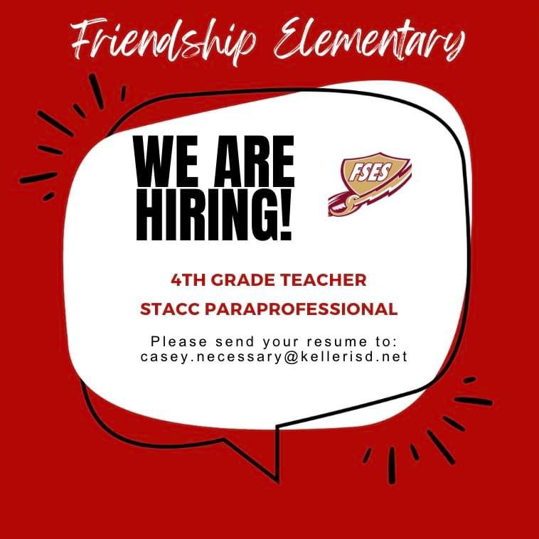 FSESFriendship's tweet photo. We are trying to fill the last few spots on our team for next year. Please share this info to anyone you may know that would be interested in a position. The direct links to apply are below:
4th Grade Teacher - https://t.co/hnBn1kjcf5
STACC Aide - https://t.co/eRNUXuIQEz https://t.co/vwDNvKrcKI
