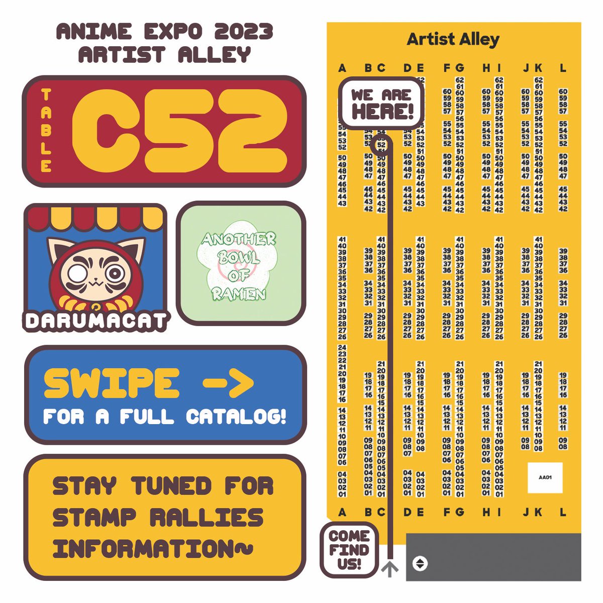 darumacato's tweet photo. Catalog and stamp rallies details for @AnimeExpo ✨ #AX2023ArtistAlley 
They’ll all be in one thread: https://t.co/1SQN4ALRvA