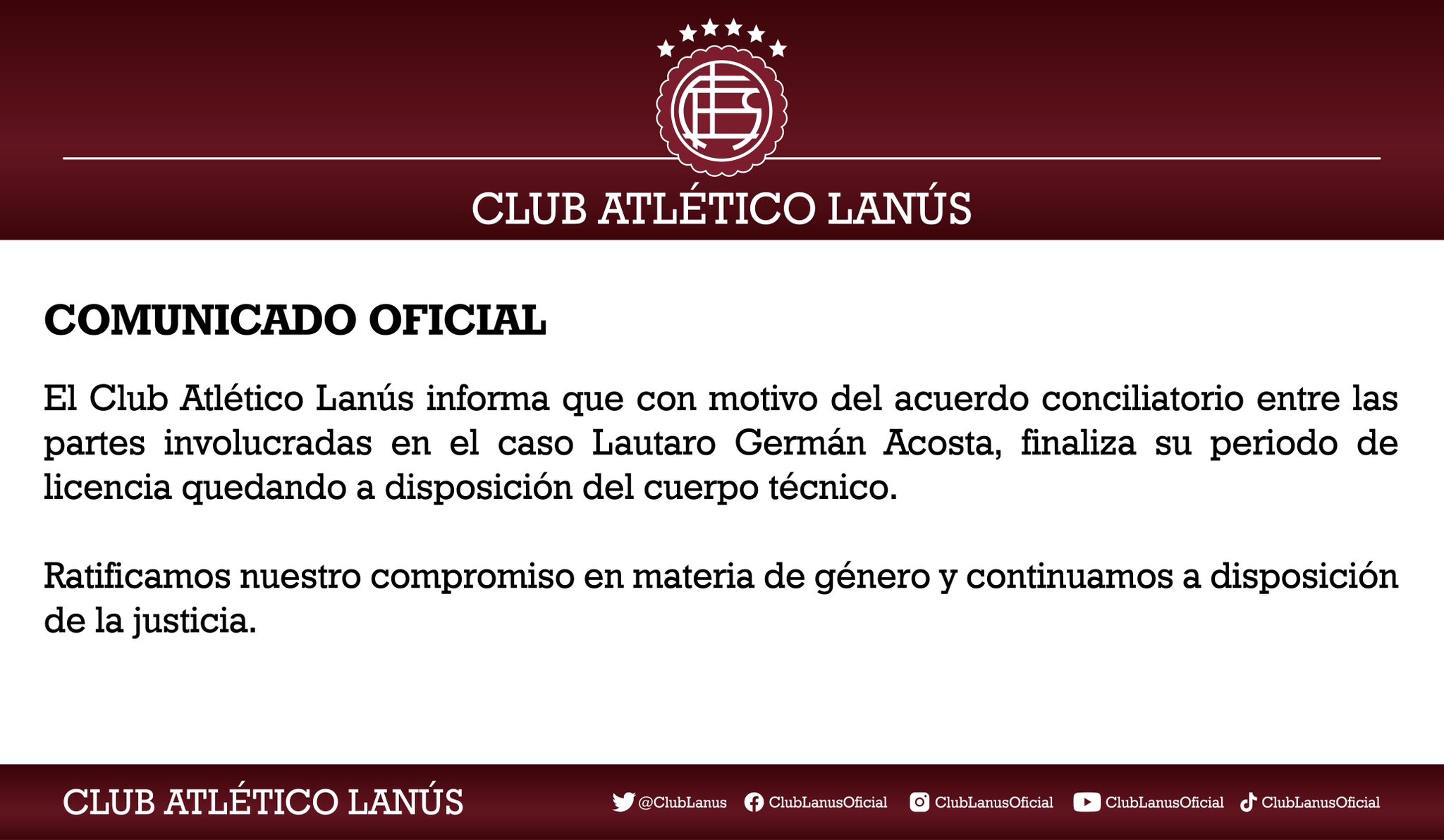 Lautaro Acosta terminó su licencia y podrá volver a jugar en Lanús